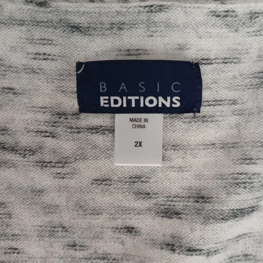Women's‎ Basic Editions Black & White Open Cardigan with Front Pockets Size 2X